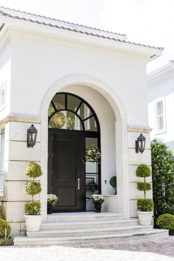 Black Front Door with Sconces